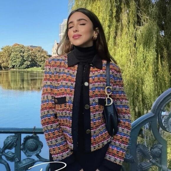 Zara Blogger Limited Edition Textured Tweed Multi Color Blazer Jacket. - Picture 4 of 16